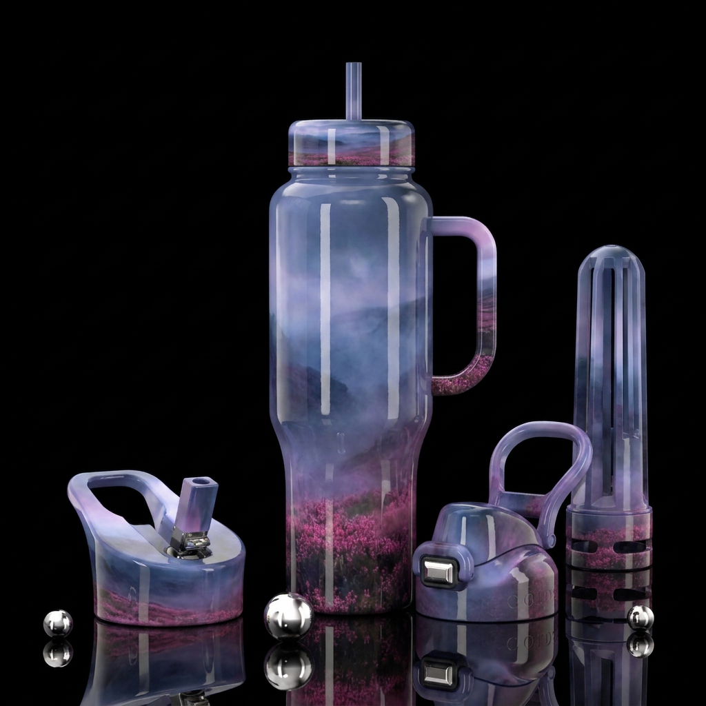 Brigadoon, glossy, trompe-l'œil, beautiferous, mis... water bottle design