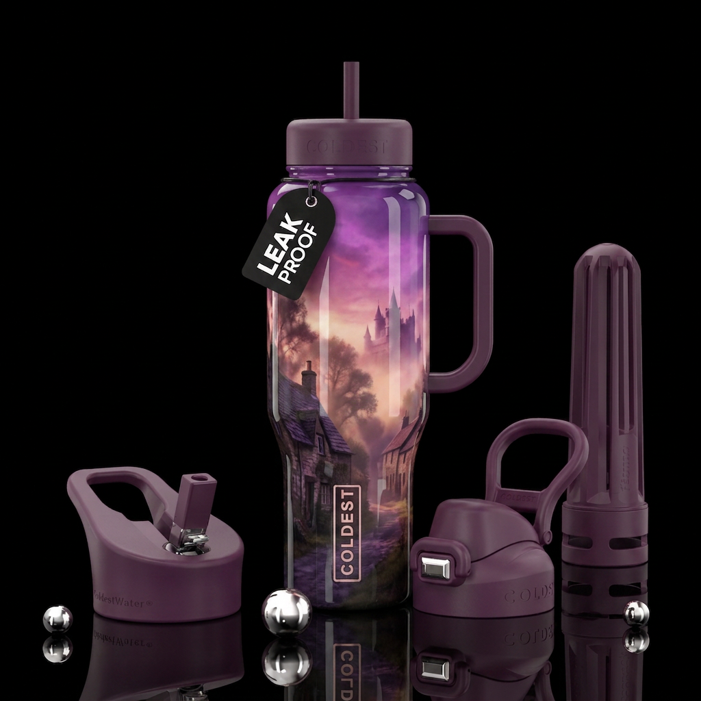 Brigadoon, glossy, trompe-l'œil, beautiferous, viv... water bottle design