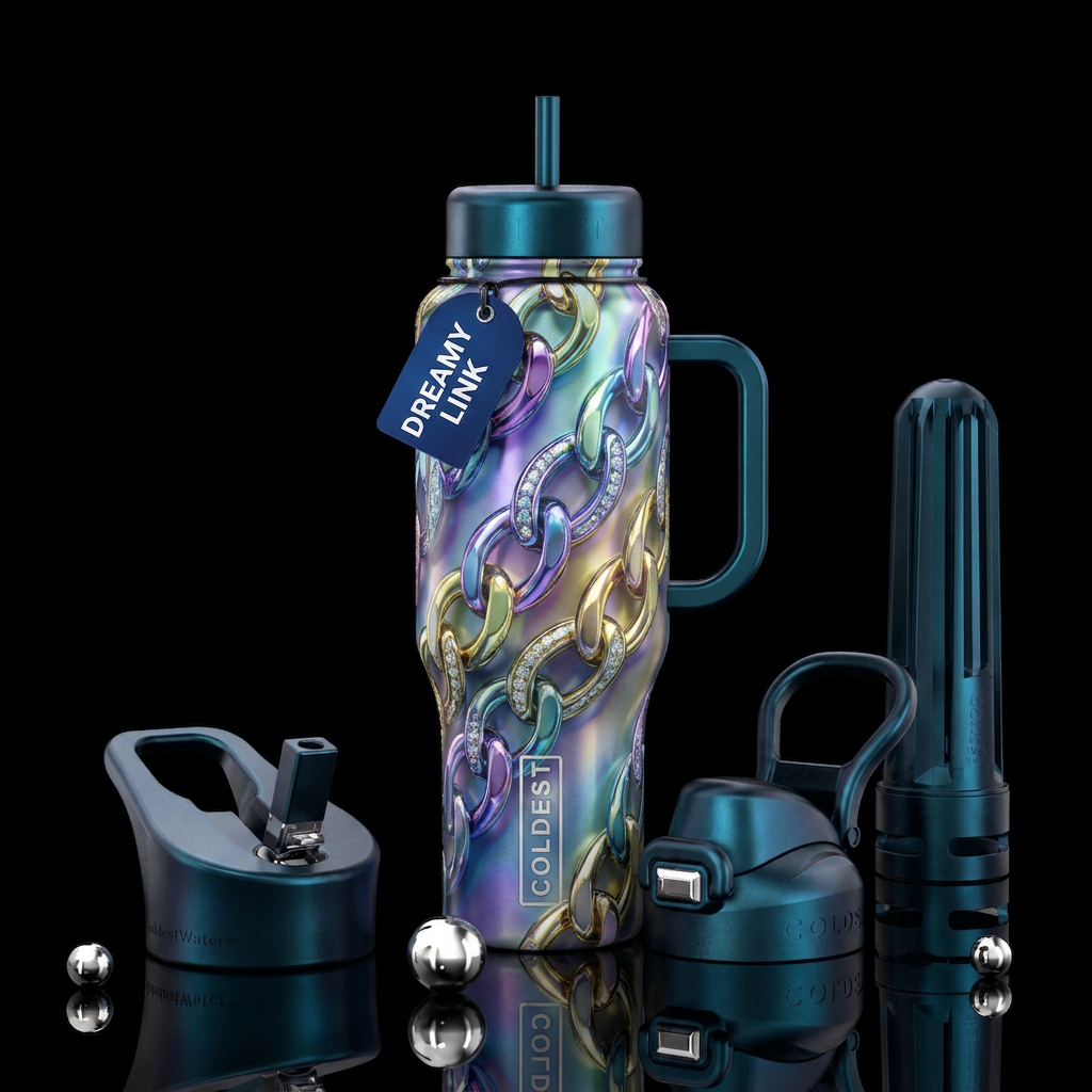 Linked, glossy, trompe-l'œil, beautiferous, vivid,... water bottle design