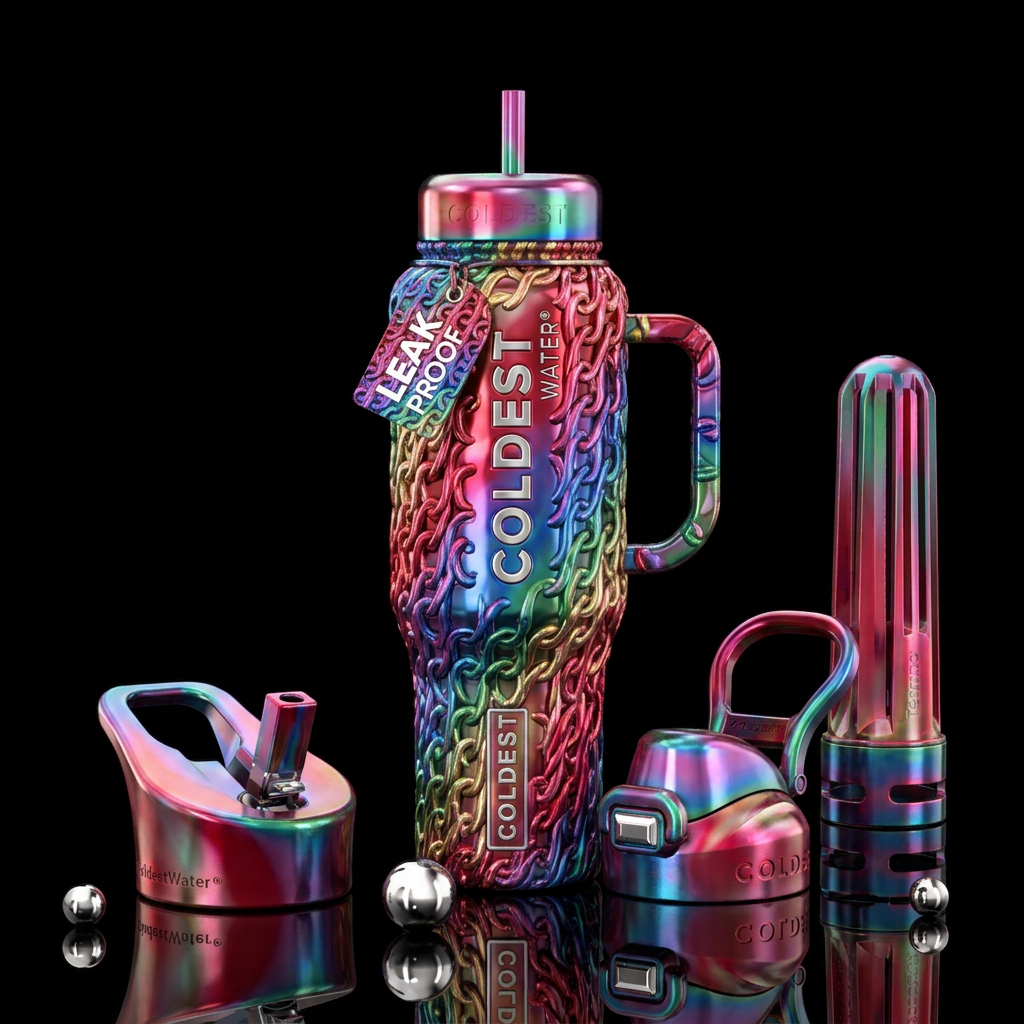 Linked, glossy, trompe-l'œil, beautiferous, vivid,... water bottle design