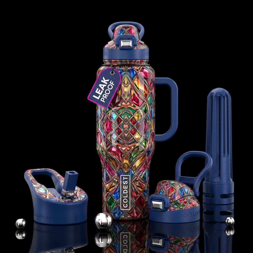 Linked, glossy, trompe-l'œil, beautiferous, water bottle design