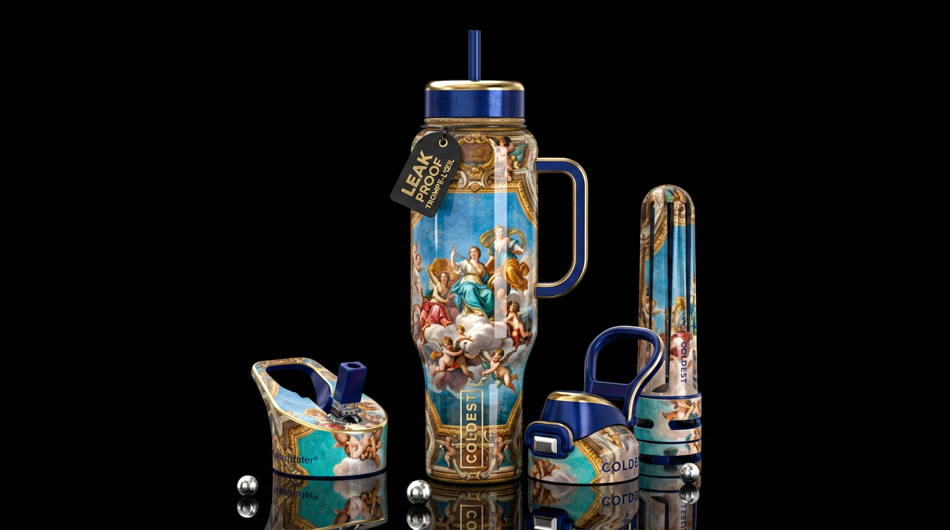 Winning, glossy, trompe-l'œil, beautiferous water bottle design