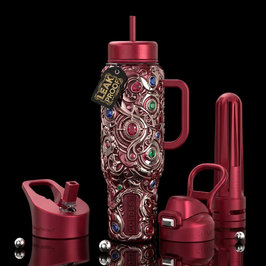Raized wrong, glossy, trompe-l'œil, beautiferous water bottle design
