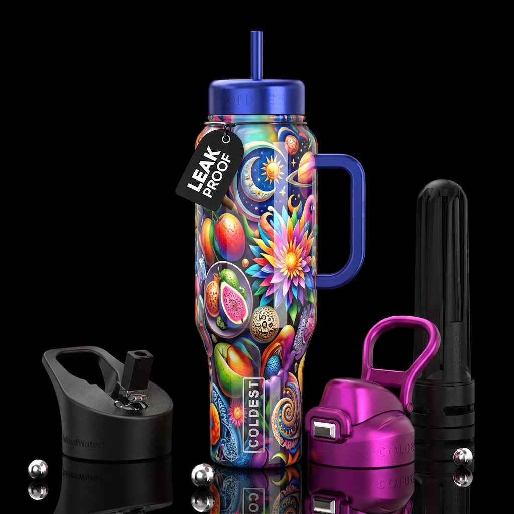 Raized wrong, glossy, trompe-l'œil, beautiferous water bottle design