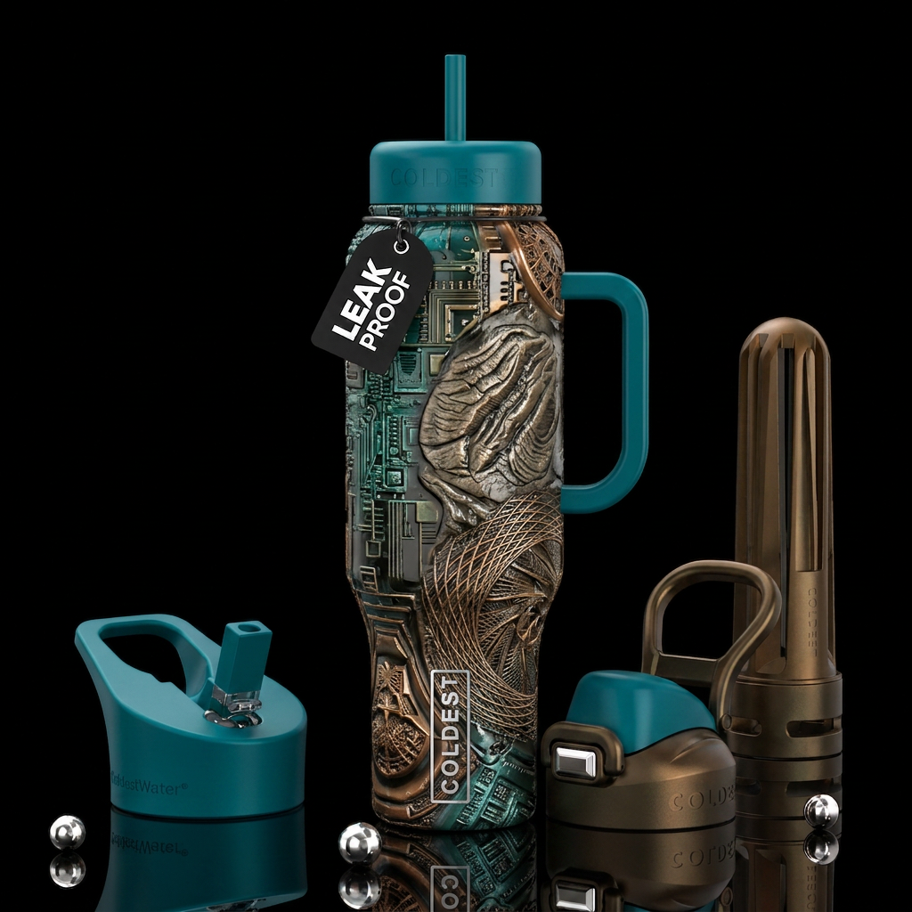 Raised wrong, glossy, trompe-l'œil, beautiferous water bottle design