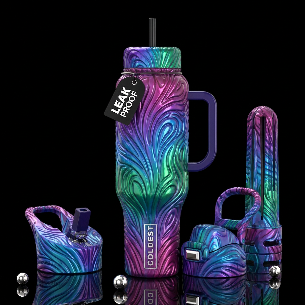 Raised wrong, glossy, trompe-l'œil, beautiferous water bottle design