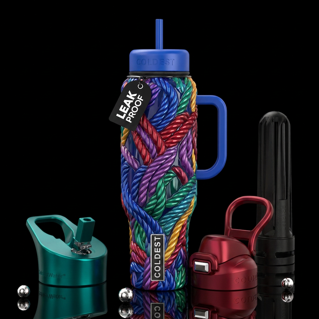 Raised wrong, glossy, trompe-l'œil, beautiferous water bottle design