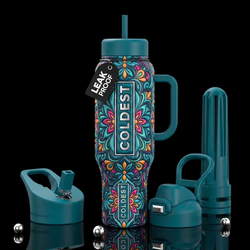 Raised wrong, glossy, trompe-l'œil, beautiferous water bottle design