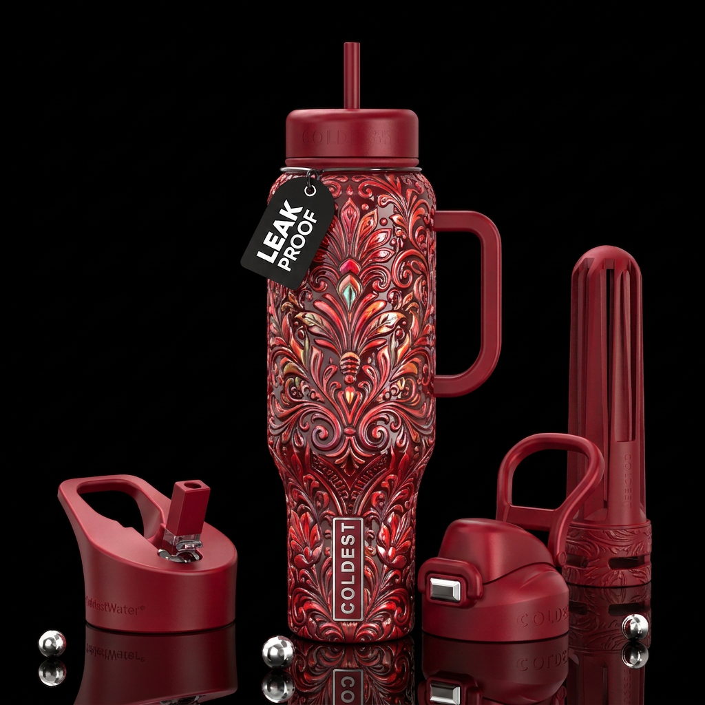 Raised wrong, glossy, trompe-l'œil, beautiferous water bottle design