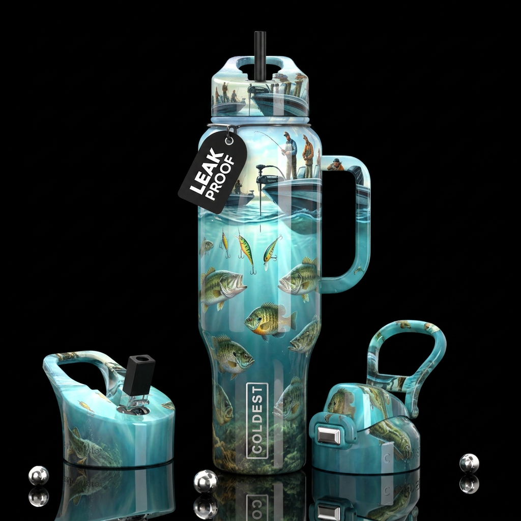 View from under the water a boat with fishermen an... water bottle design