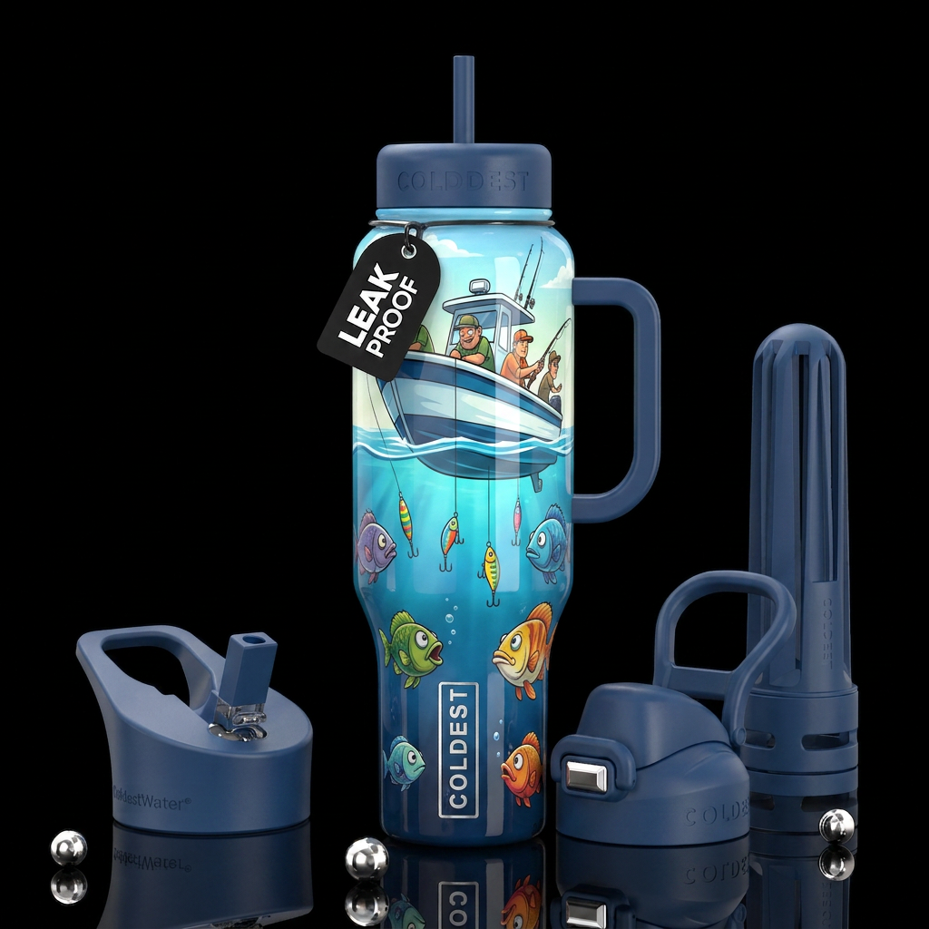 View from under the water a boat with fishermen an... water bottle design