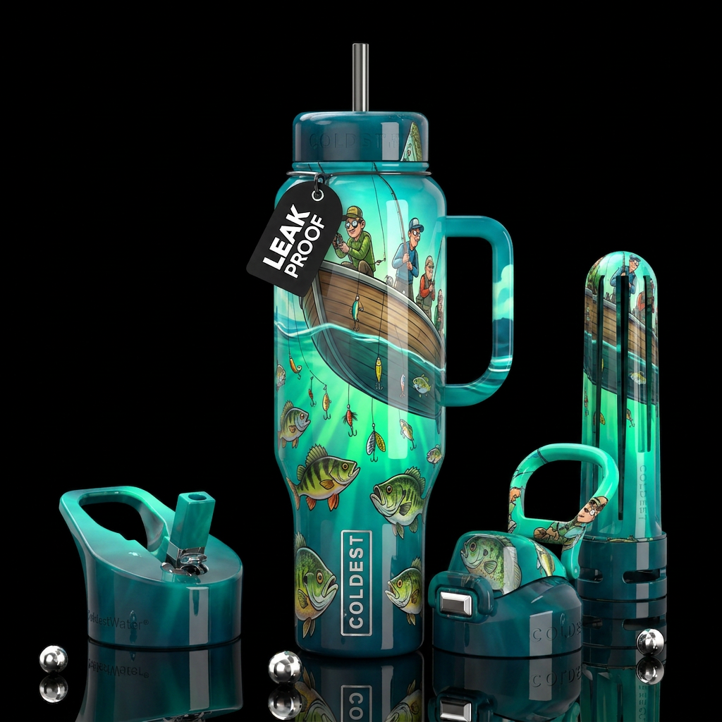 View from under the water a flatboatboat with fish... water bottle design