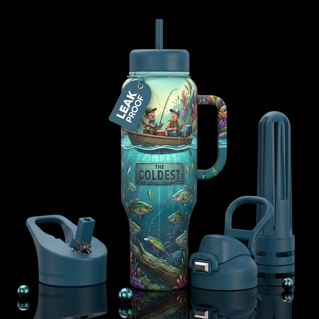 View from under the water a flatboatboat with fish... water bottle design