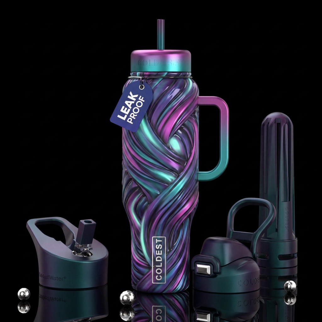 Twisting twisted, glossy, trompe-l'œil, beautifero... water bottle design