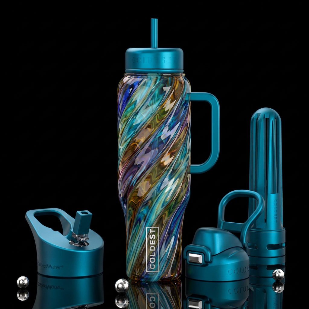 Twisted twisting, glossy, trompe-l'œil,beautiferou... water bottle design