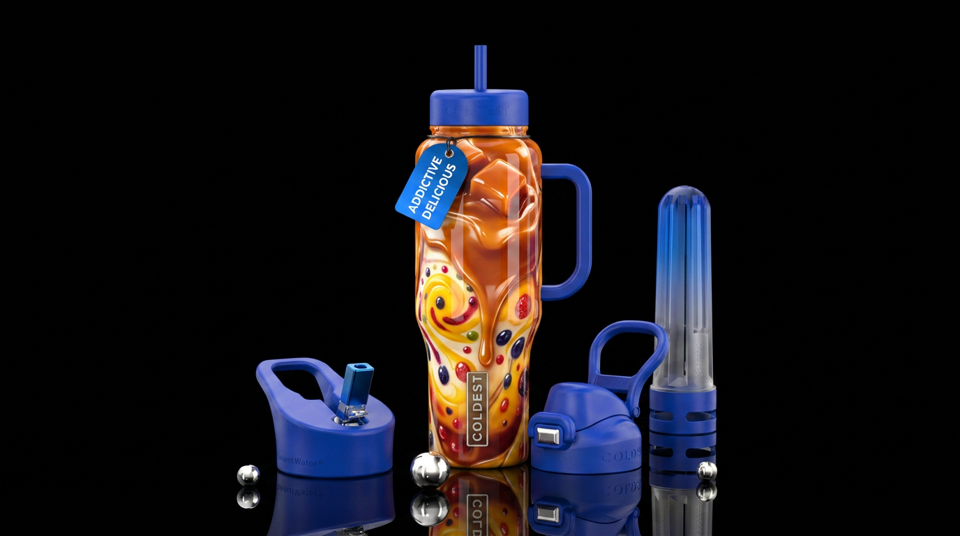 Addictive, delicious, glossy, trompe-l'œil, beauti... water bottle design