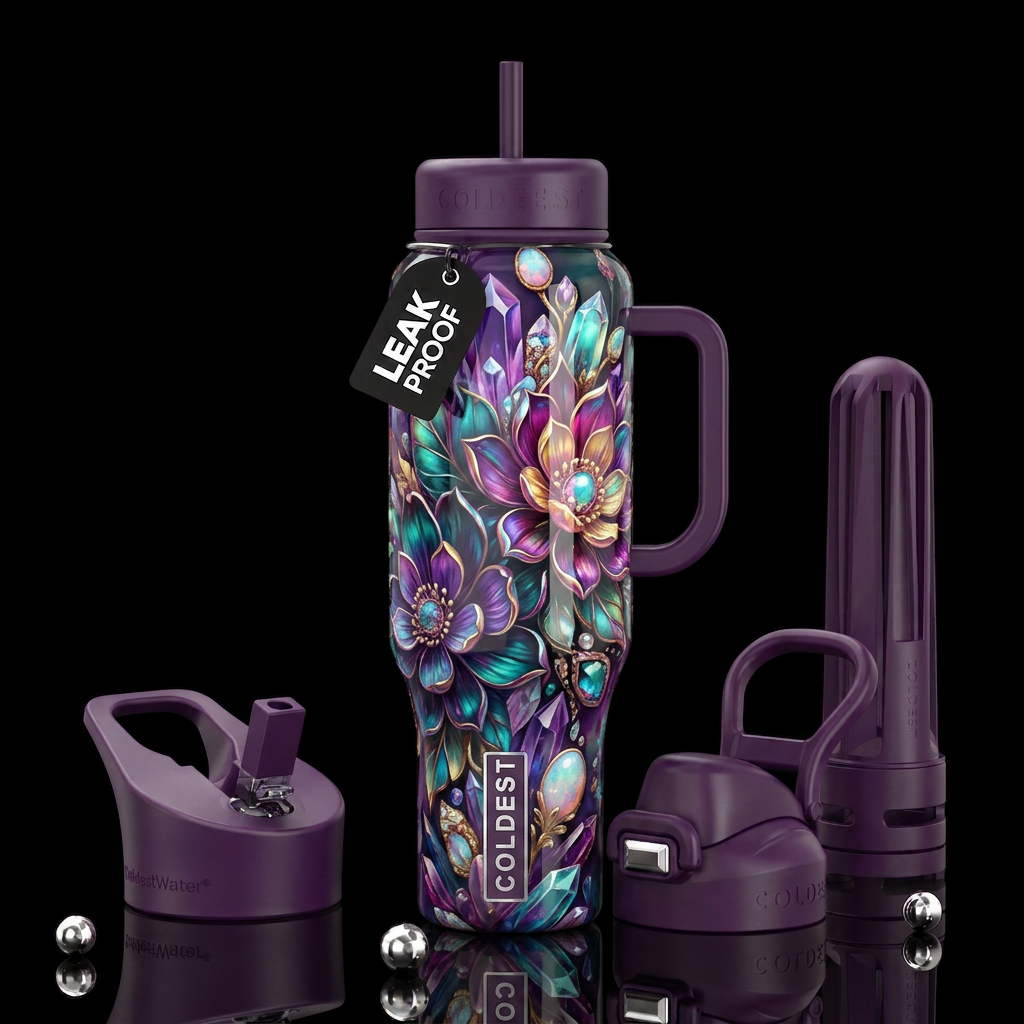 Addictive, glossy, trompe-l'œil, beautiferous, water bottle design