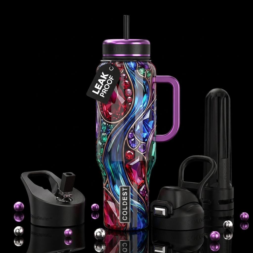 Addictive, glossy, trompe-l'œil, beautiferous, water bottle design