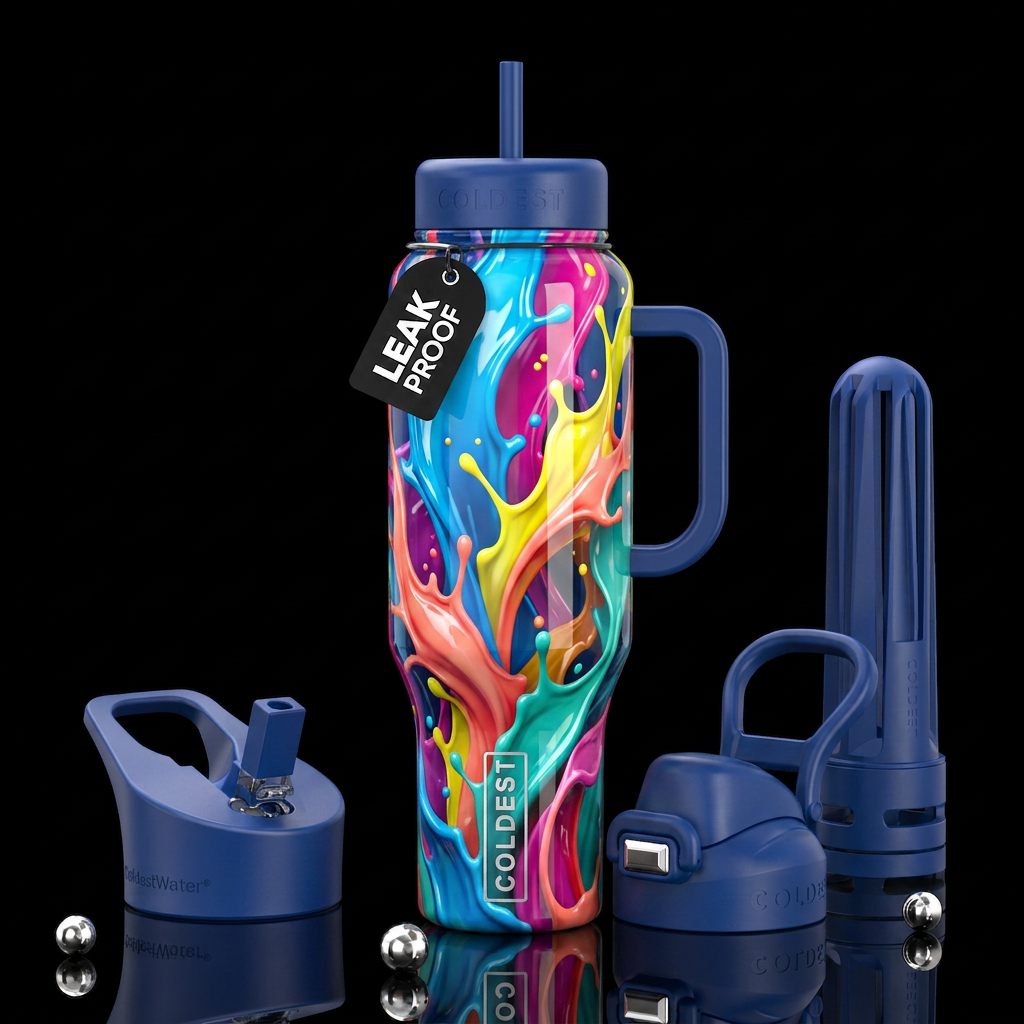 Addictive, glossy, trompe-l'œil, beautiferous, water bottle design