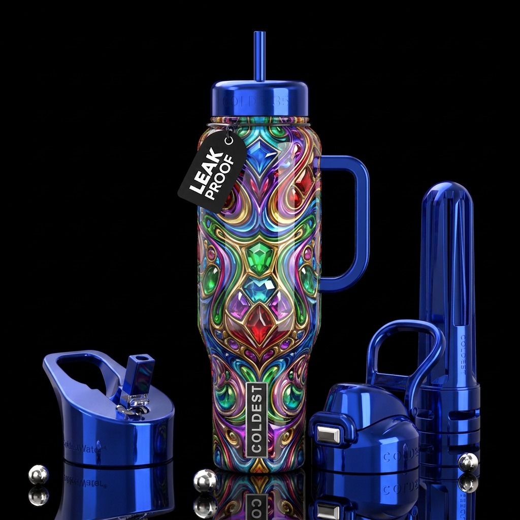 Addictive, glossy, trompe-l'œil, beautiferous, water bottle design