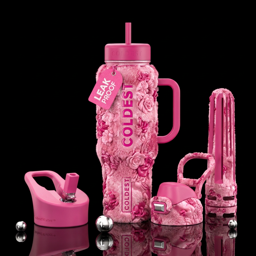 Blushies, glossy, trompe-l'œil, beautiferous water bottle design