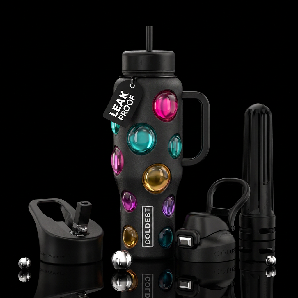 Blushies, glossy, trompe-l'œil, beautiferous water bottle design