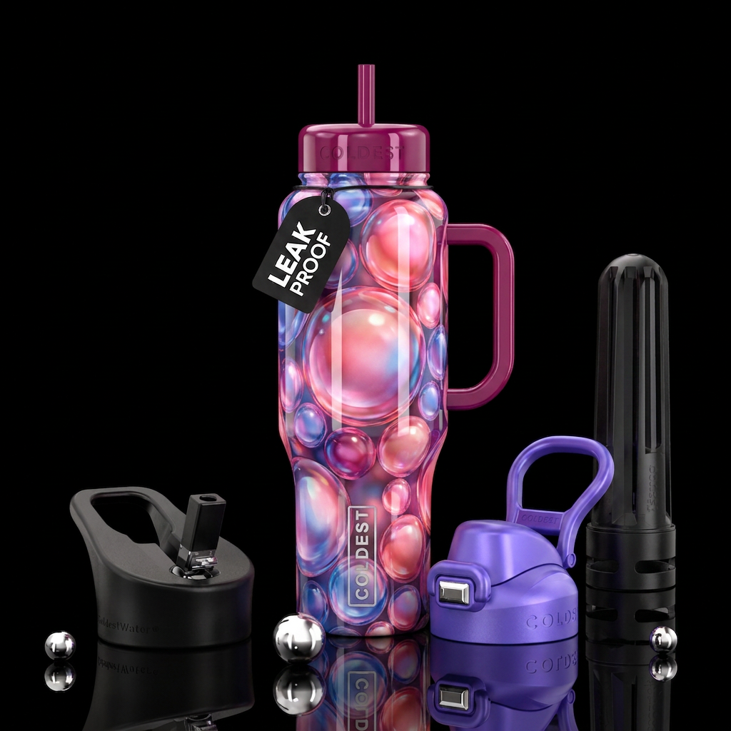 Blushies, glossy, trompe-l'œil, beautiferous water bottle design