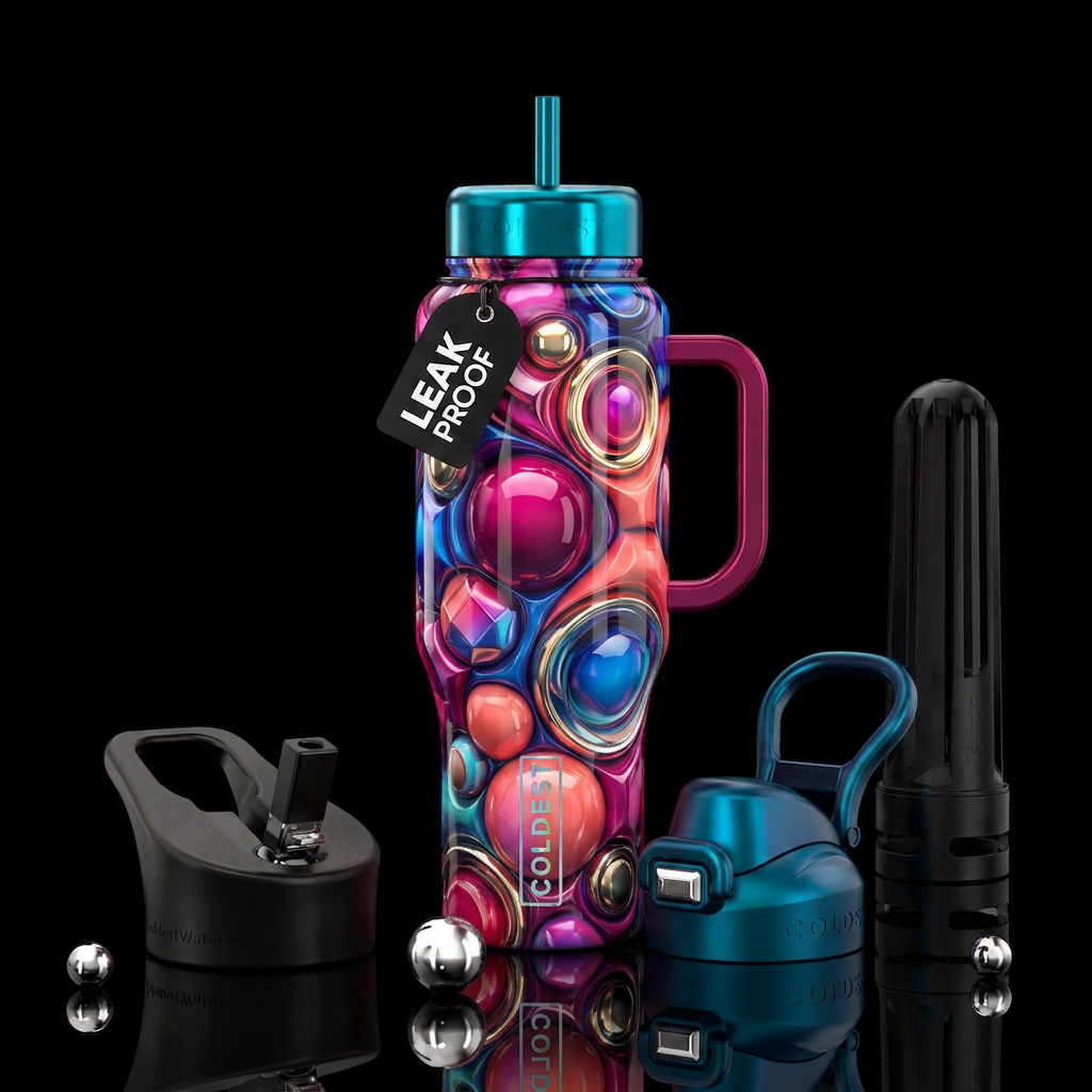 Blushies, glossy, trompe-l'œil, beautiferous water bottle design