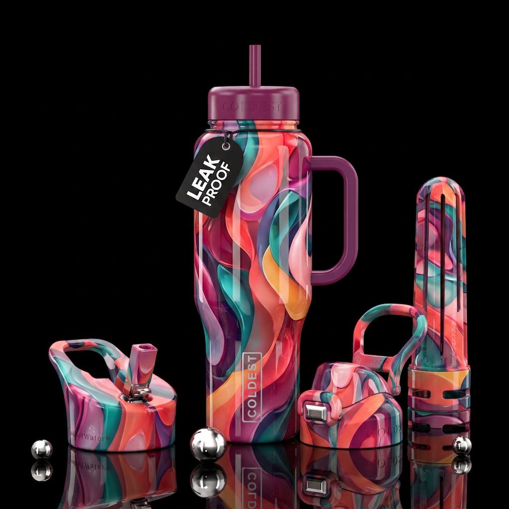 Blushies, glossy, trompe-l'œil, beautiferous abstr... water bottle design