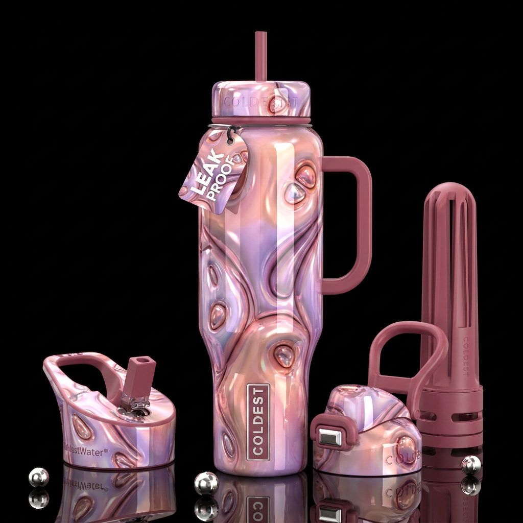 Blushies, glossy, trompe-l'œil, beautiferous abstr... water bottle design