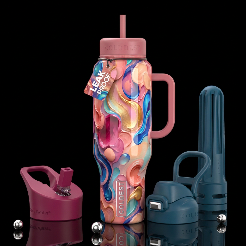 Blushies, glossy, trompe-l'œil, beautiferous abstr... water bottle design