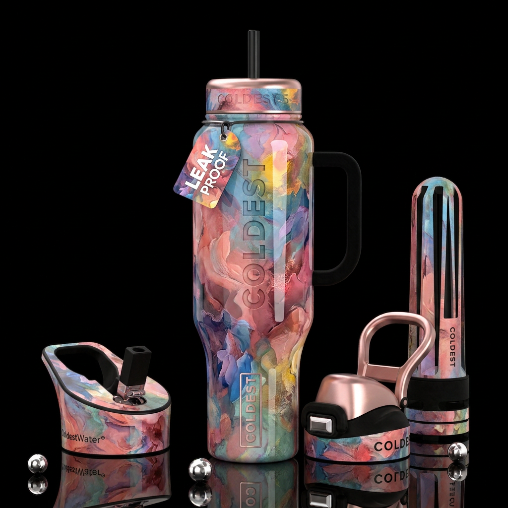 Blushies, glossy, trompe-l'œil, beautiferous abstr... water bottle design