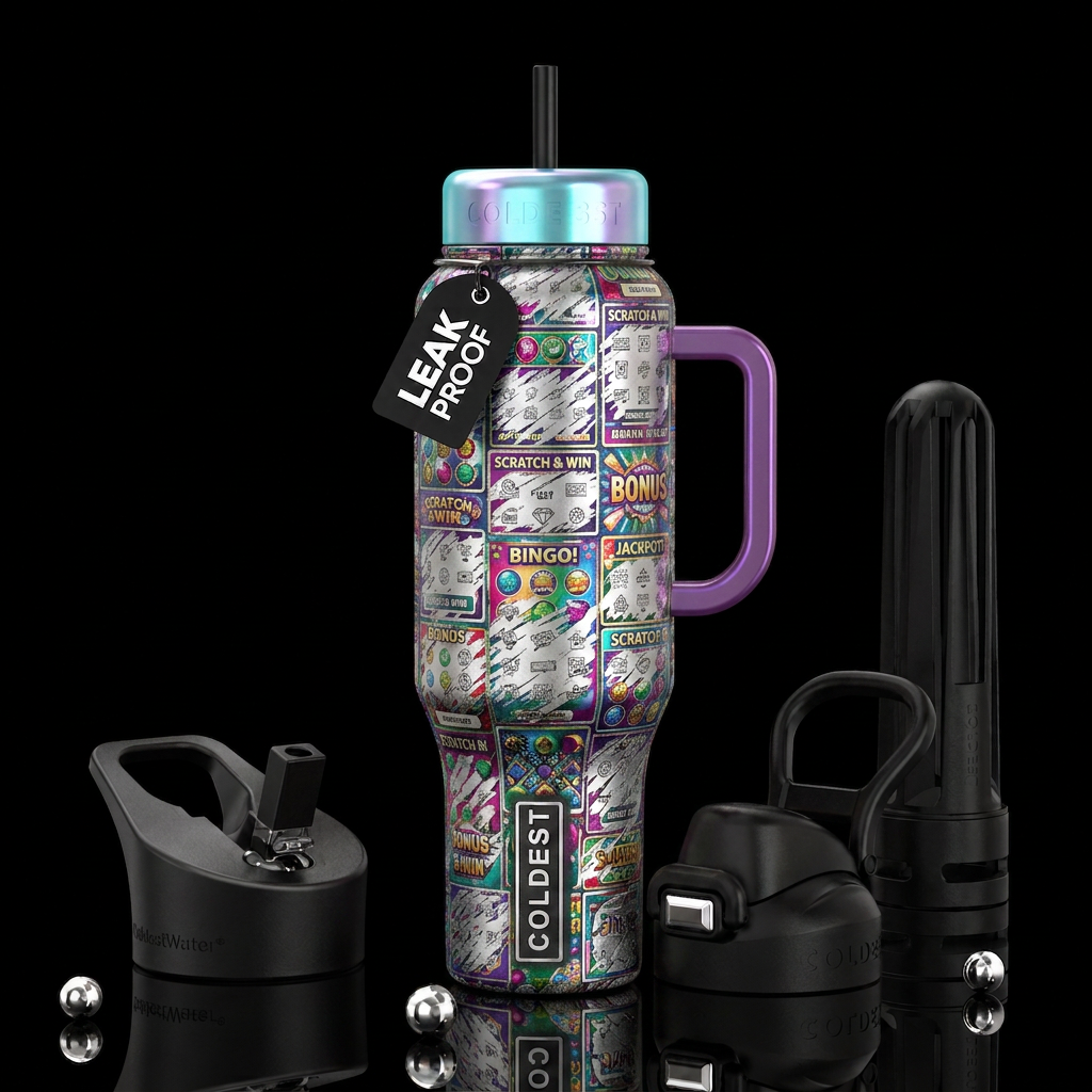 Scratch and win,glossy, trompe-l'œil, beautiferous water bottle design