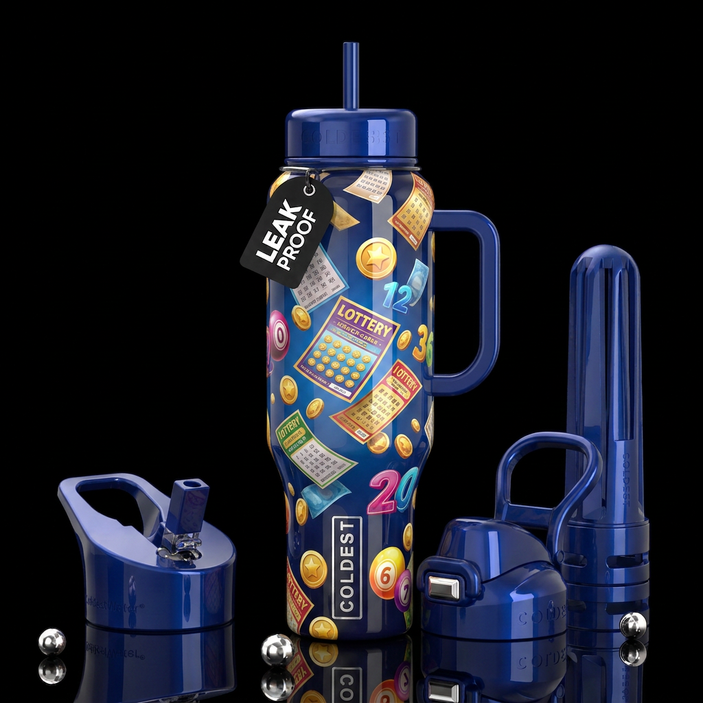 Lottery,glossy, trompe-l'œil, beautiferous water bottle design