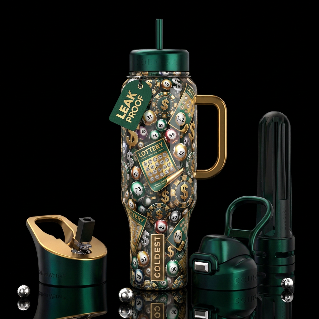 Lottery,glossy, trompe-l'œil, beautiferous water bottle design