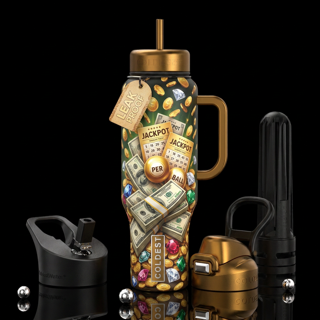 Lottery,glossy, trompe-l'œil, beautiferous water bottle design