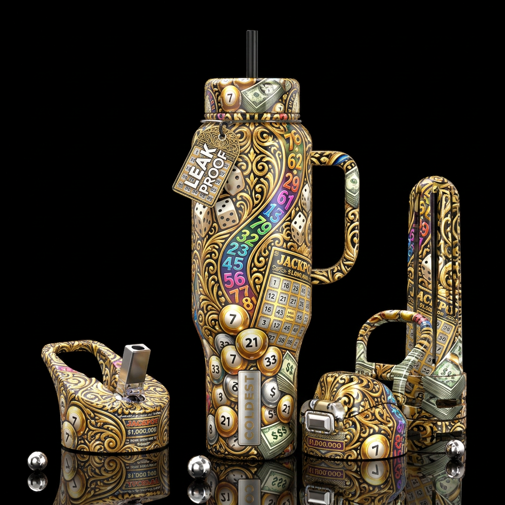 Lottery,glossy, trompe-l'œil, beautiferous water bottle design