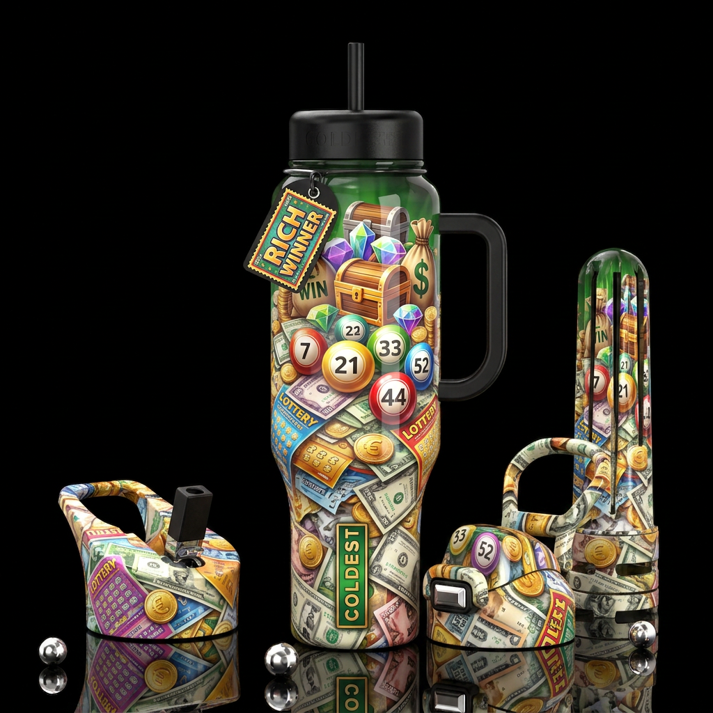 Lottery, lucky numbers,glossy, trompe-l'œil, beaut... water bottle design
