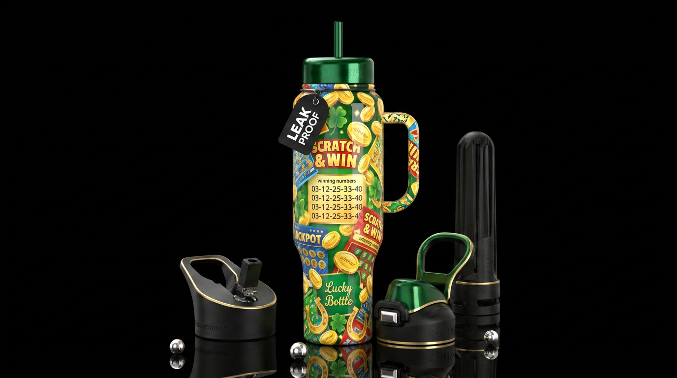 Lottery, lucky bottle,glossy, trompe-l'œil, beauti... water bottle design