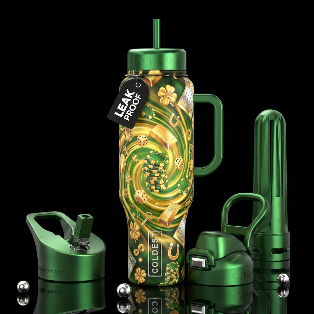 Lottery, lucky bottle,glossy, trompe-l'œil, beauti... water bottle design