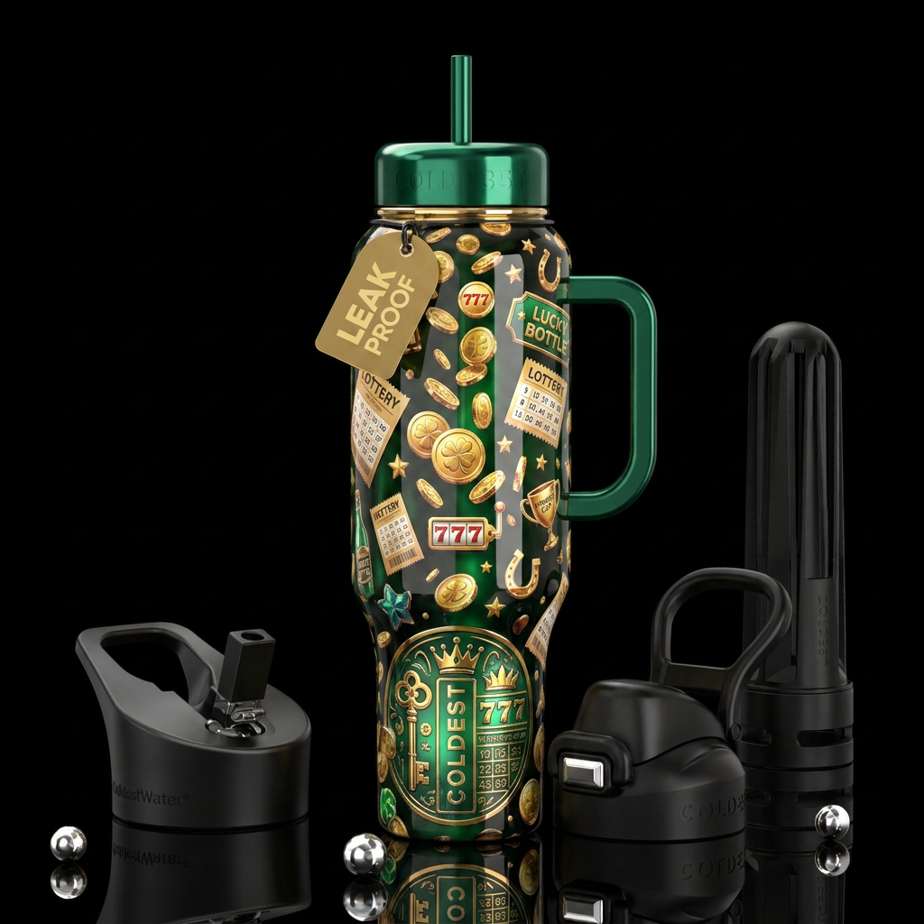 Lottery, Lucky Bottle,glossy, trompe-l'œil, beauti... water bottle design