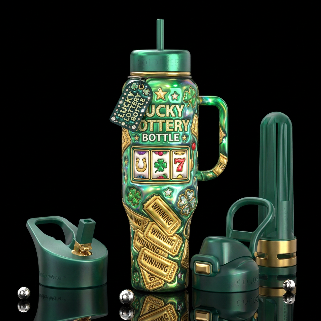 Lottery, Lucky Bottle,glossy, trompe-l'œil, beauti... water bottle design
