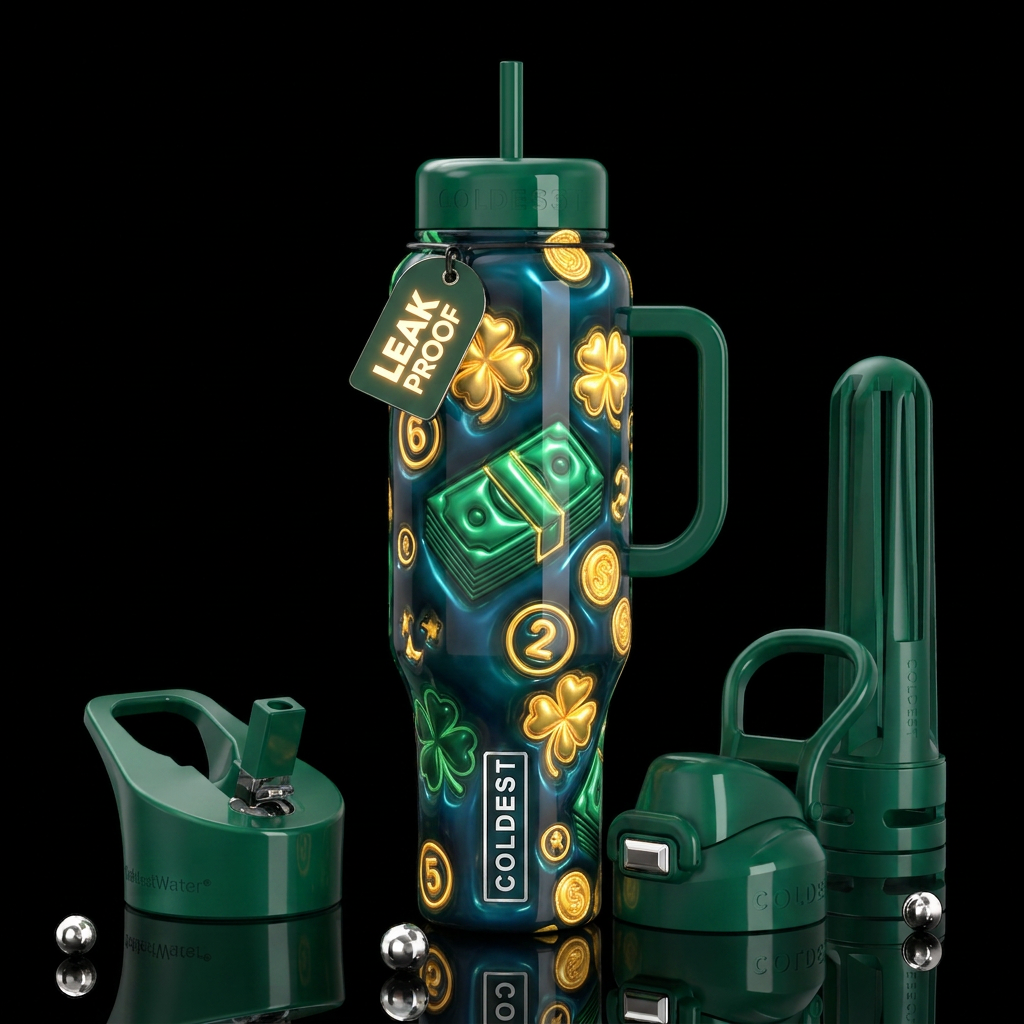Lottery, Lucky Bottle,glossy, trompe-l'œil, beauti... water bottle design