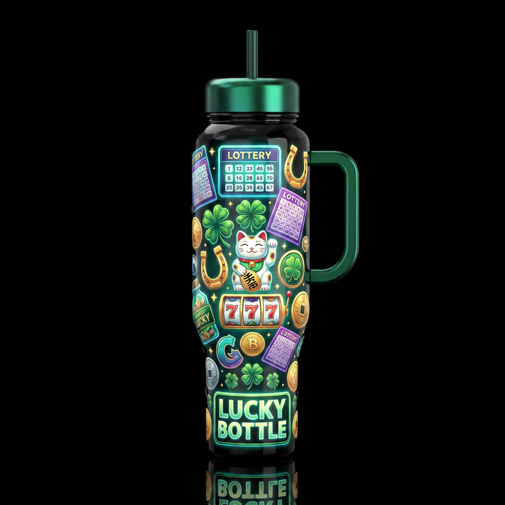 Lottery, Lucky Bottle,glossy, trompe-l'œil, beauti... water bottle design