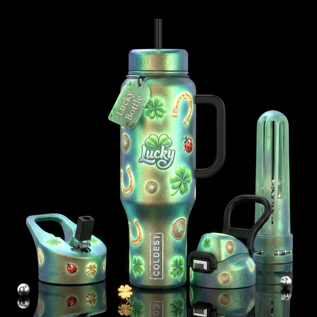 , Lucky Bottle,glossy, trompe-l'œil, beautiferous ... water bottle design