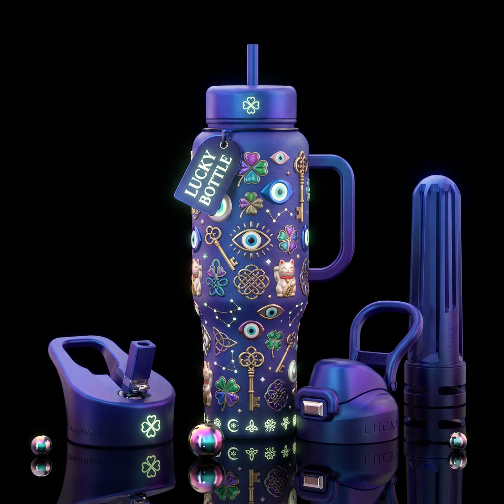 , Lucky Bottle,glossy, trompe-l'œil, beautiferous ... water bottle design