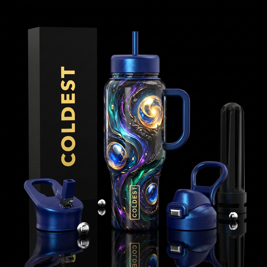 artistic, darkness, orb,, realism, luxurious, glow... water bottle design