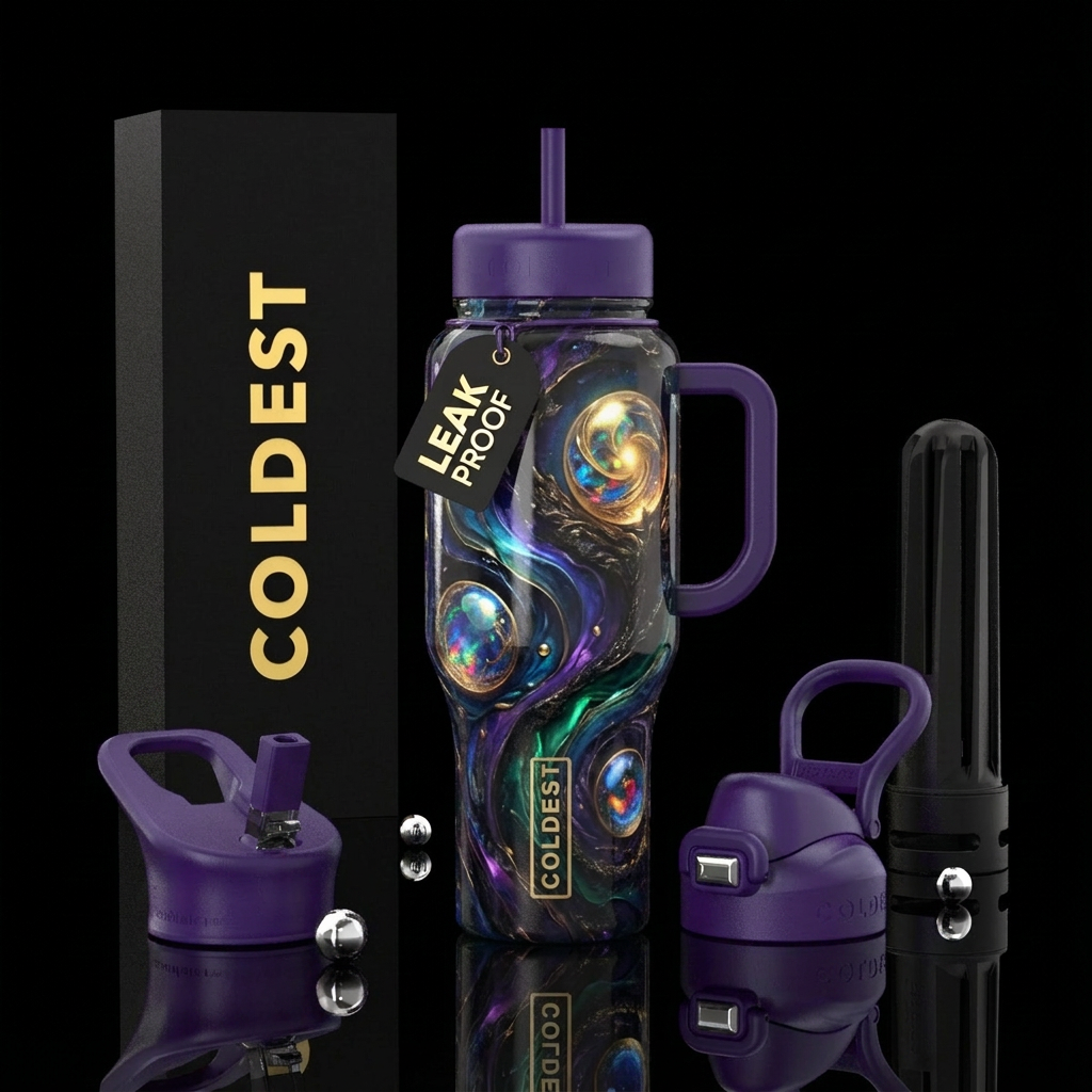 artistic, darkness, orb,, realism, luxurious, glow... water bottle design