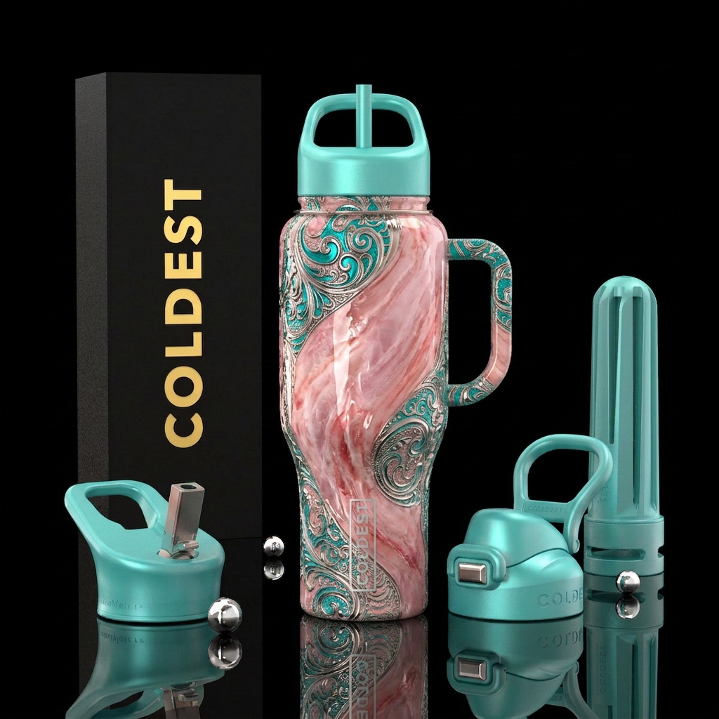 Morganite, zinc, glossy, add some teal,trompe-l'œi... water bottle design