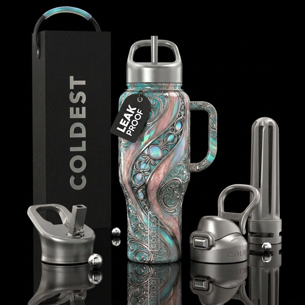 Morganite, zinc, glossy, add some teal and opalite... water bottle design
